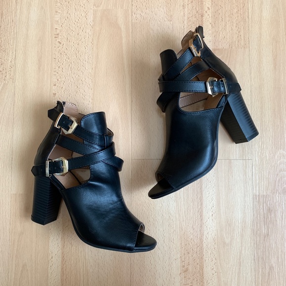 Charlotte Russe Shoes - Black Peep Toe Faux Leather Ankle Booties